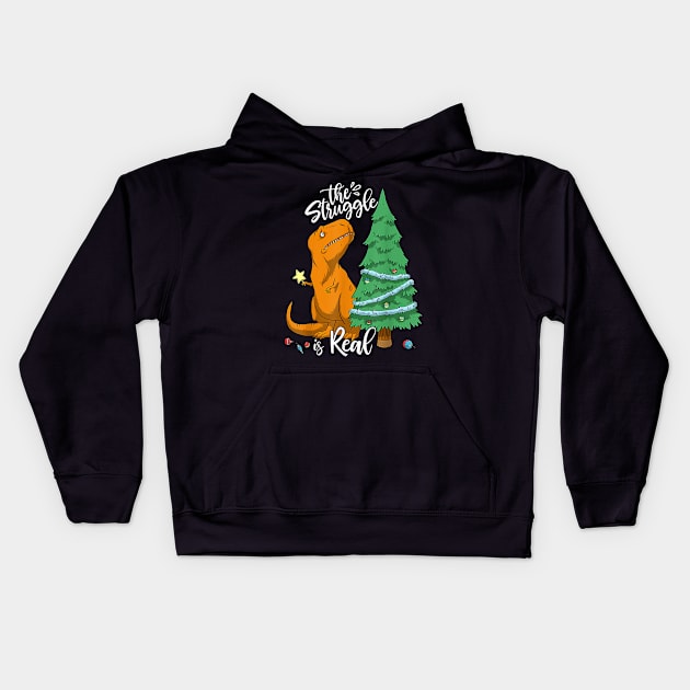 The Struggle Is Real Dinosaur Trex Christmas Tree Xmas Funny Kids Hoodie by nadenescarpellos